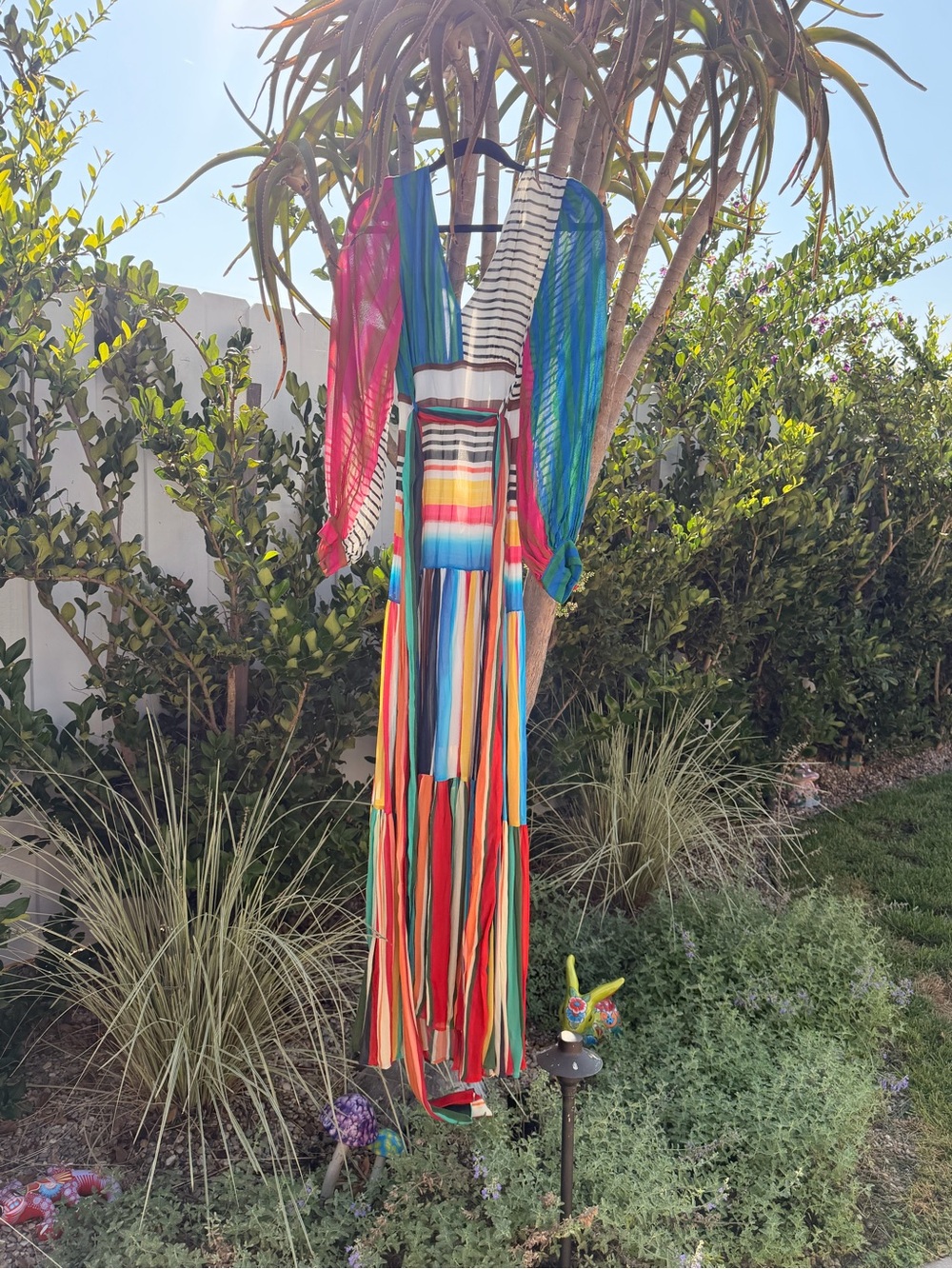 FARM Rio Rainbow Striped Fringe Maxi Dress in Bright Multi-Color